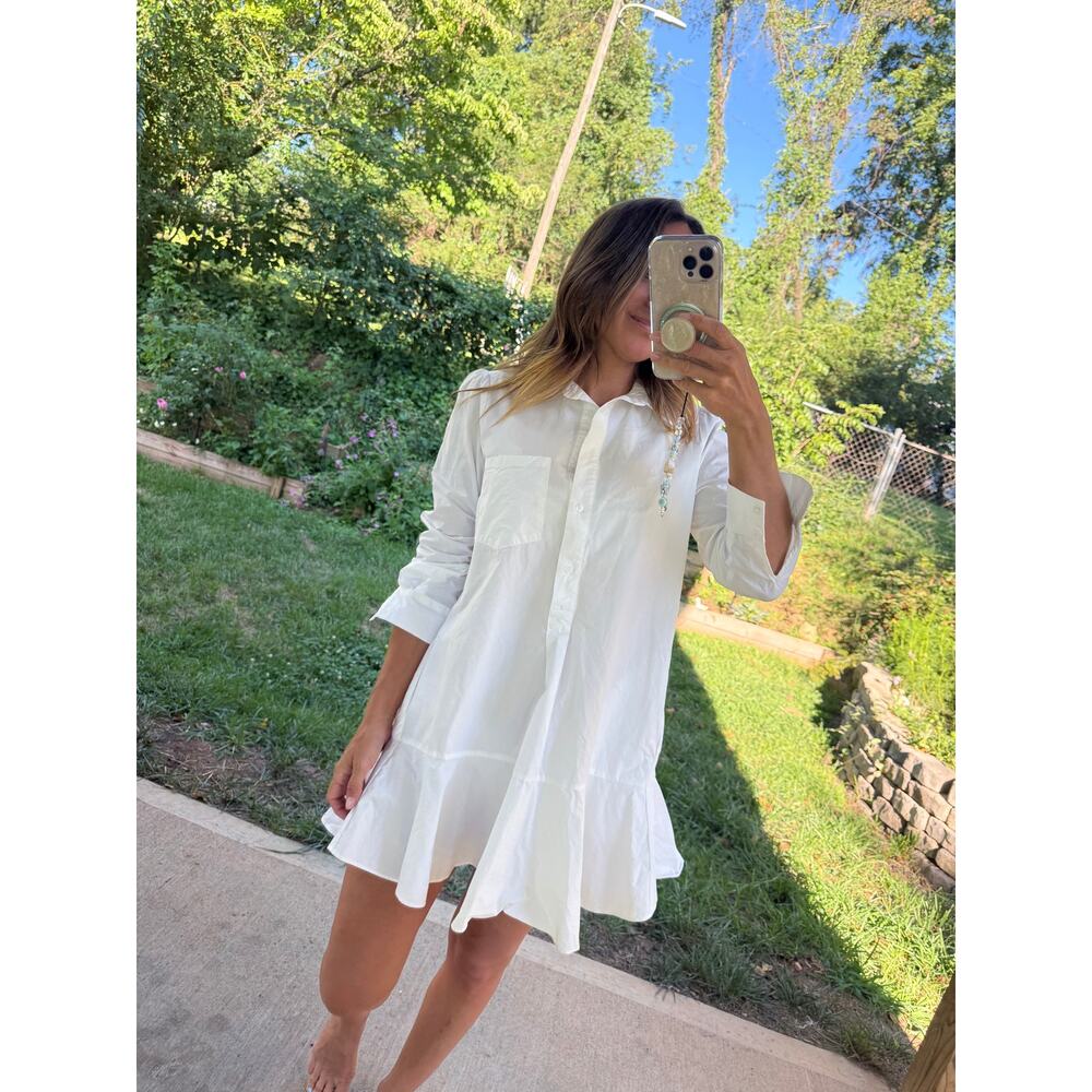 Tuckernuck White Cotton Ruffle-Hem Shirt Dress - Picture 2 of 6